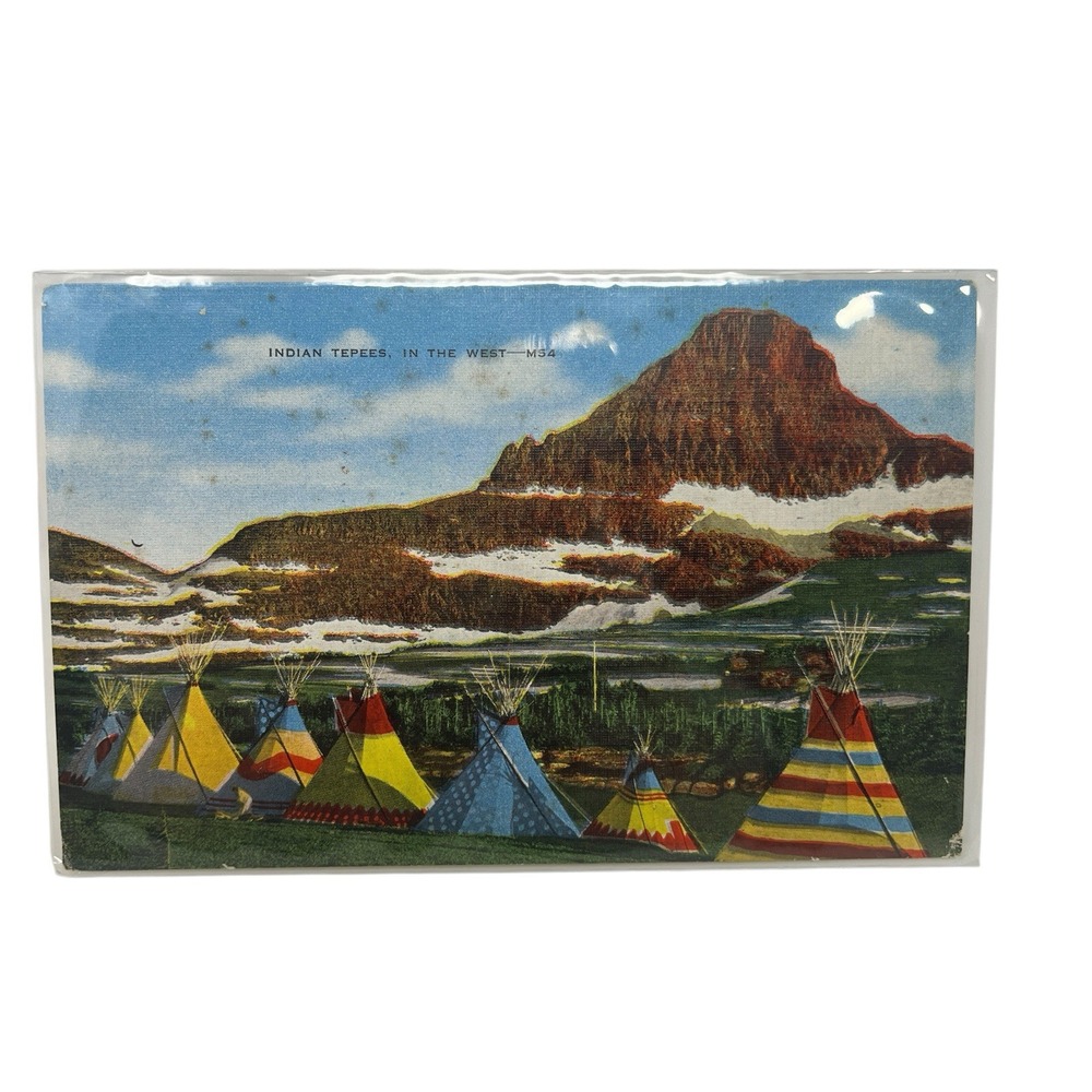 Indian Tepee Village in the West Montana/ Wyoming Vintage Natural Color Postcard